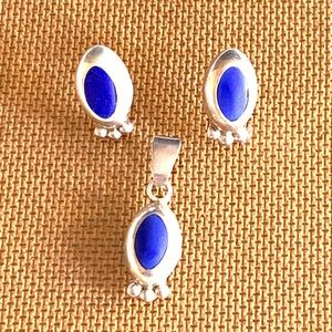 Blue lapis sterling silver post earrings and pendant